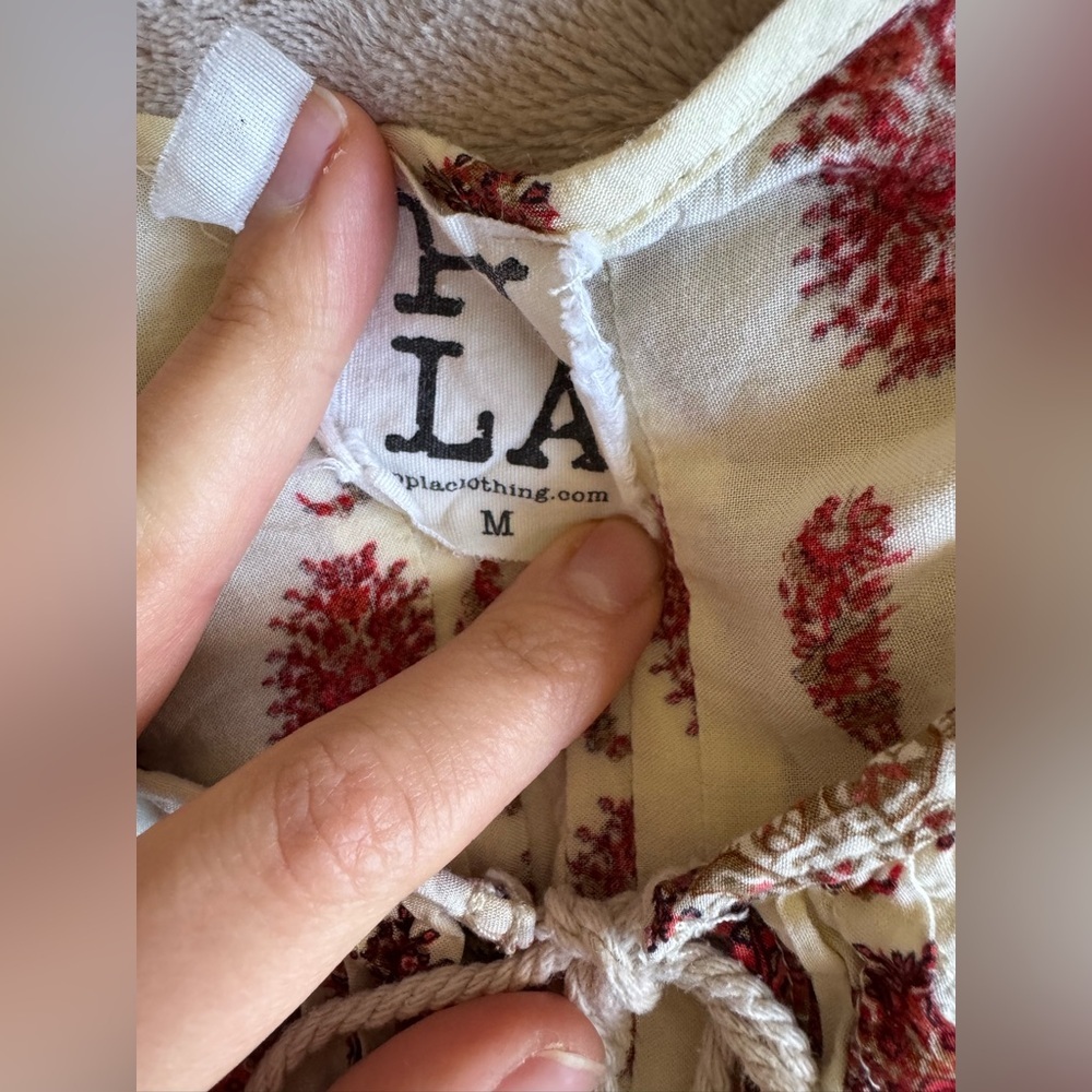 PPLA Boho Festive Dress Women's Cream Red Vintage Retro Size M - Picture 7 of 8